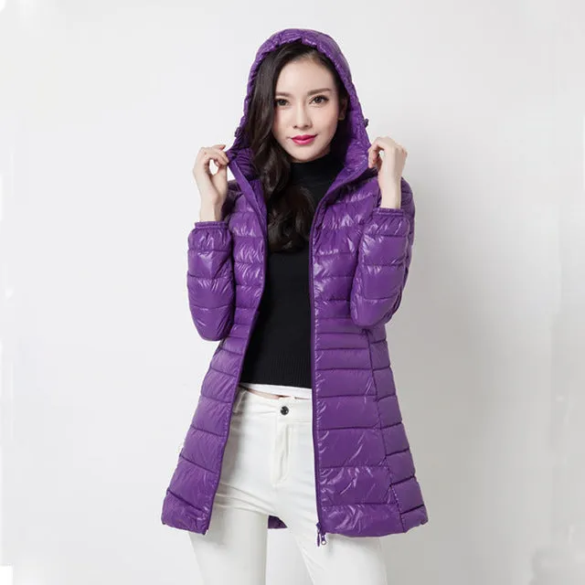 2017 New Brand Winter Warm Coat Women Ladies Long Ultra Light 90% White Duck Down Jacket Women's Hooded Parka Female Jackets