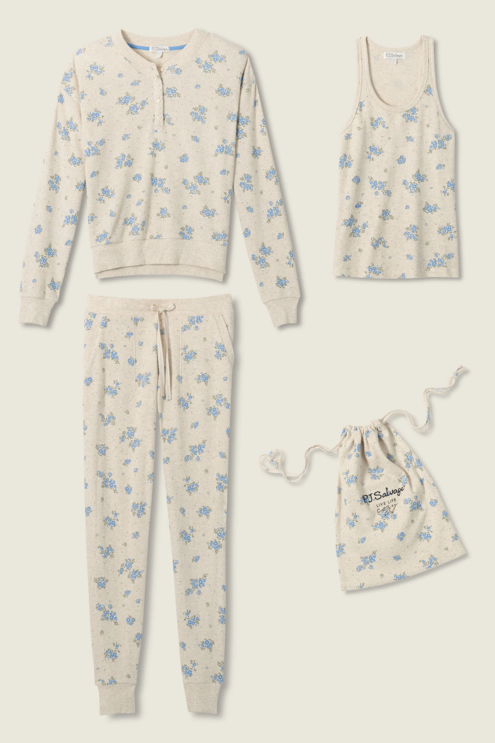 4-Piece Dainty Floral Waffle Thermal Jammie Gift Set