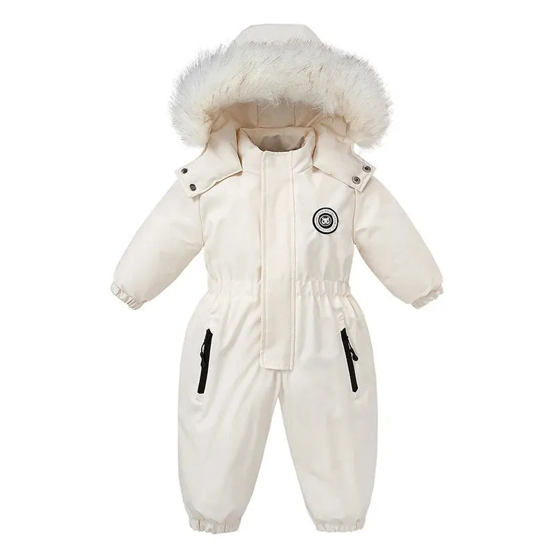 Baby Warm Cotton Hooded Jumpsuit Romper