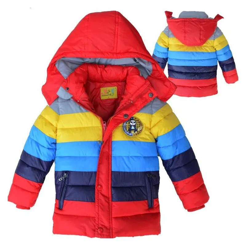 Boys Stripe Down Warm Hooded Jacket