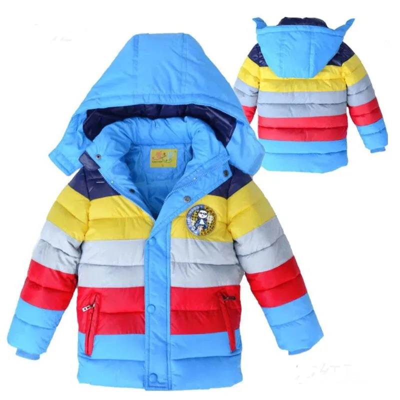 Boys Stripe Down Warm Hooded Jacket