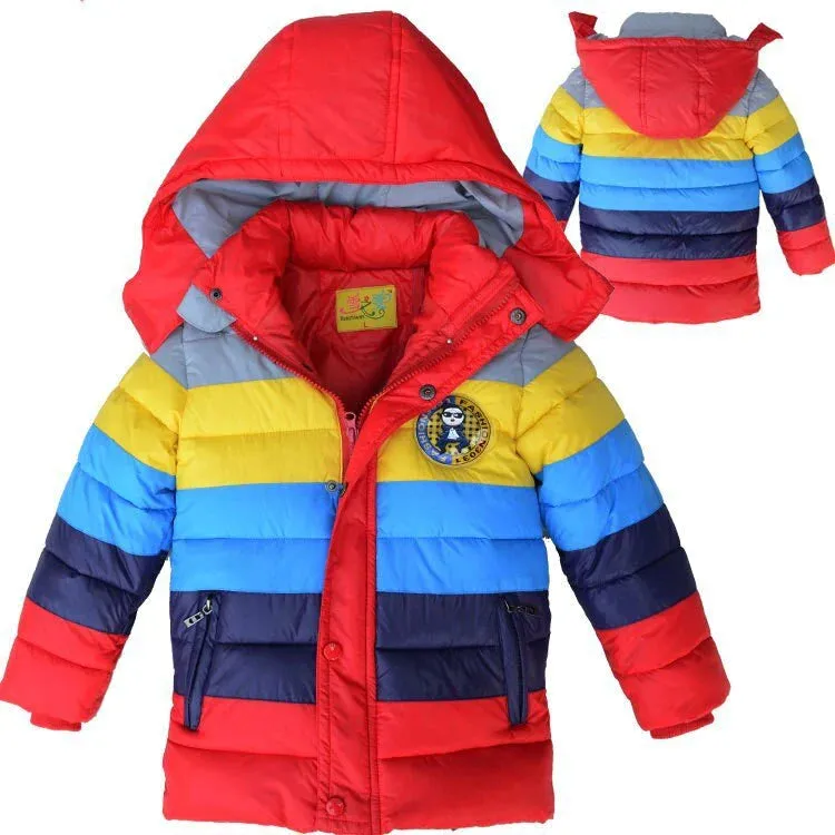 Boys Stripe Down Warm Hooded Jacket