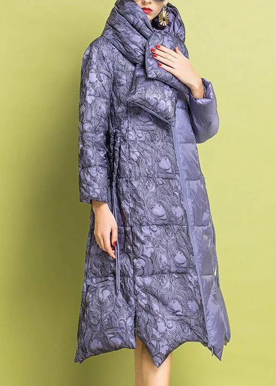 Chic Purple Embroideried asymmetrical design Fine Cotton Filled Parkas Winter