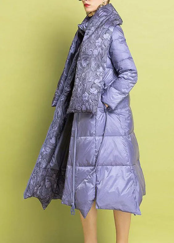 Chic Purple Embroideried asymmetrical design Fine Cotton Filled Parkas Winter