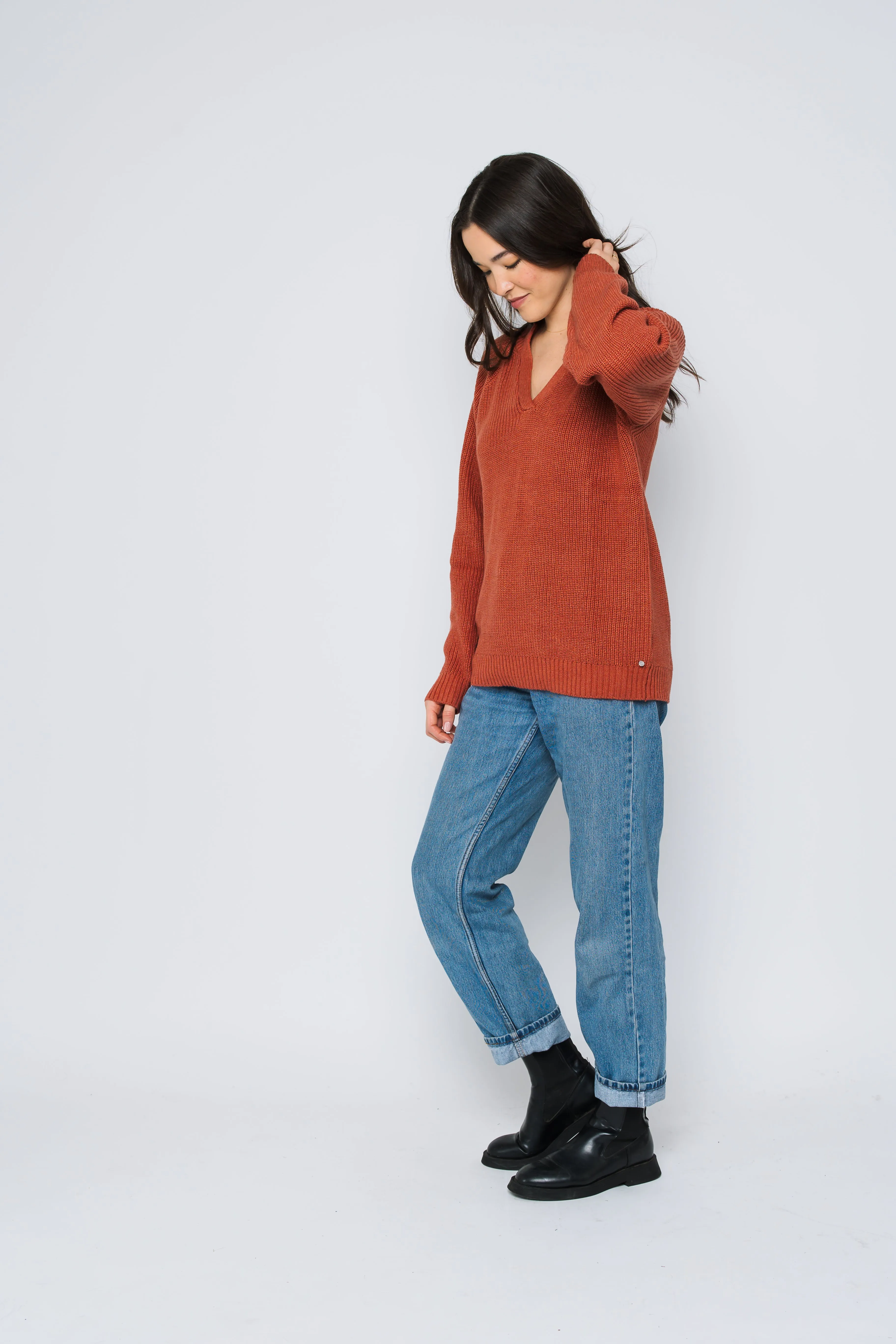 Christy-Mock Neck Split Front Pullover