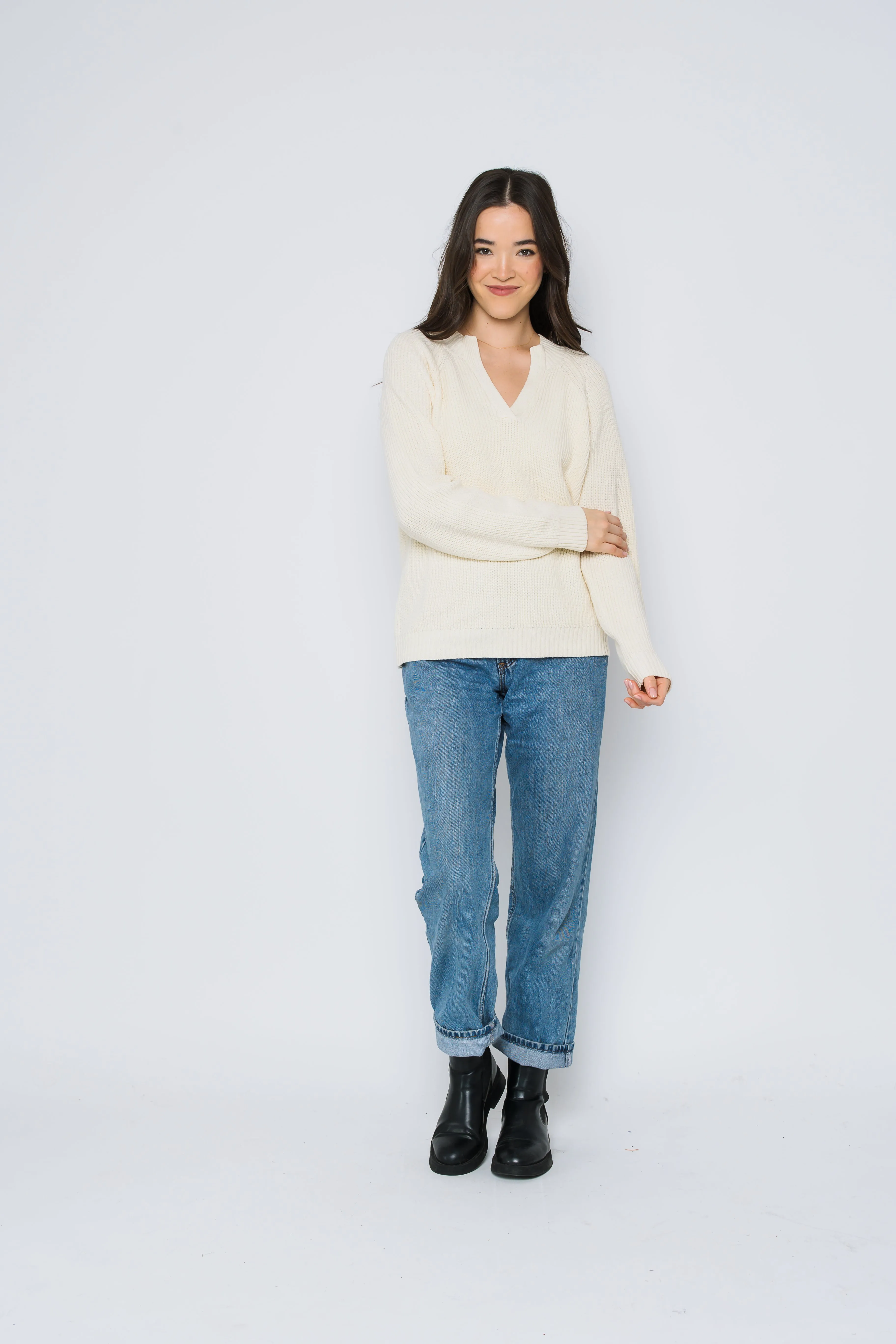 Christy-Mock Neck Split Front Pullover