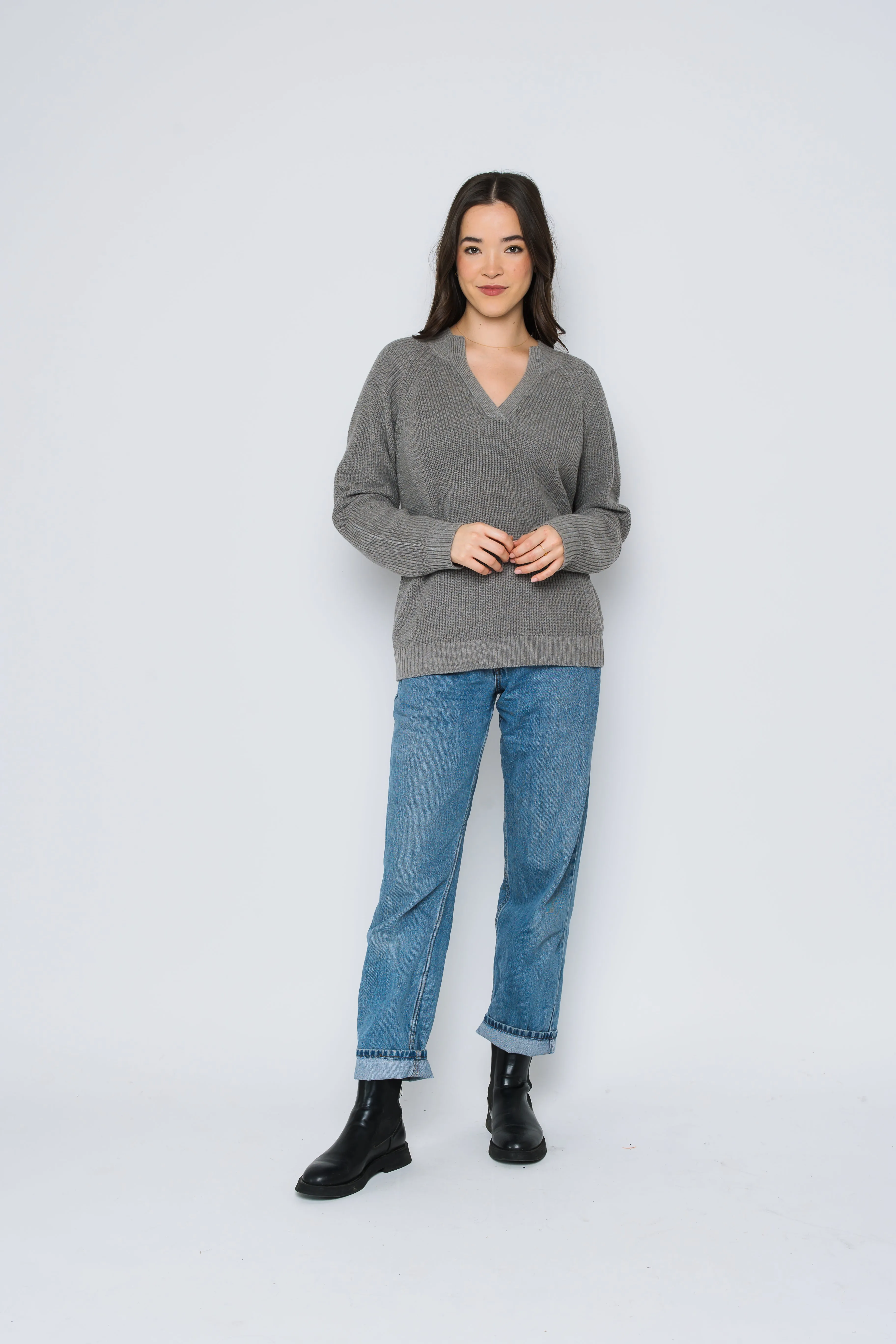 Christy-Mock Neck Split Front Pullover