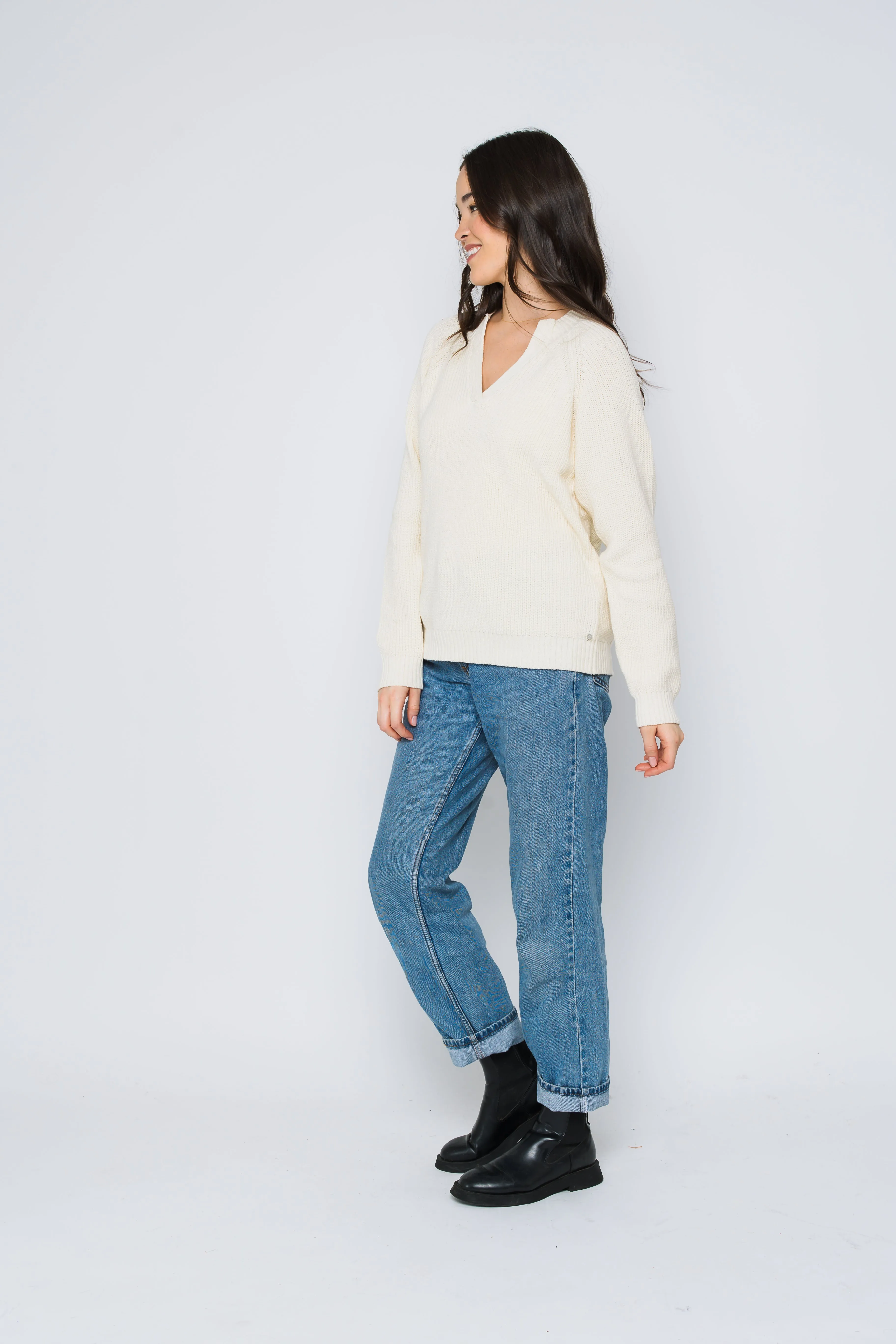 Christy-Mock Neck Split Front Pullover