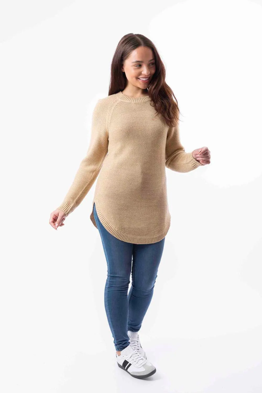 Chunky Lurex Knit Boat Hem Longline Pullover