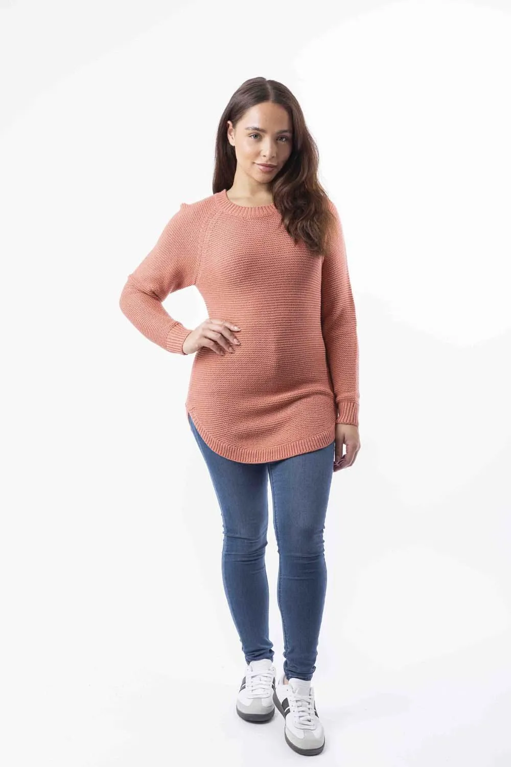 Chunky Lurex Knit Boat Hem Longline Pullover