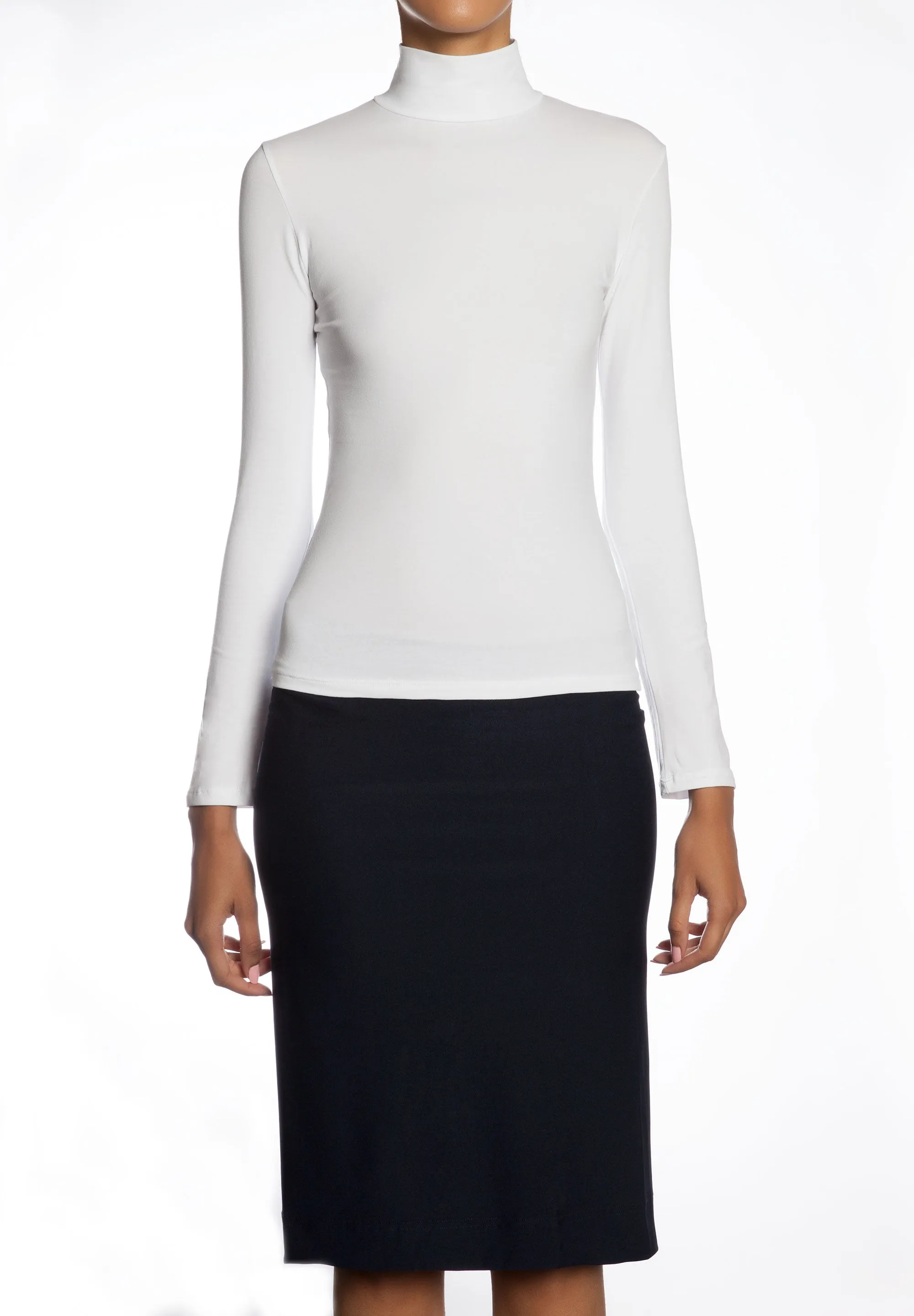 Classic Mock Neck Stretch Slim Fit Top - White