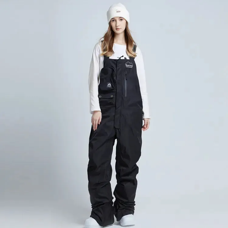 Classical Couple Style Snow Bibs Pants with Pockets