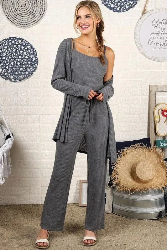 COZY SOFT THERMAL TANK PANTS AND CARDIGAN SET