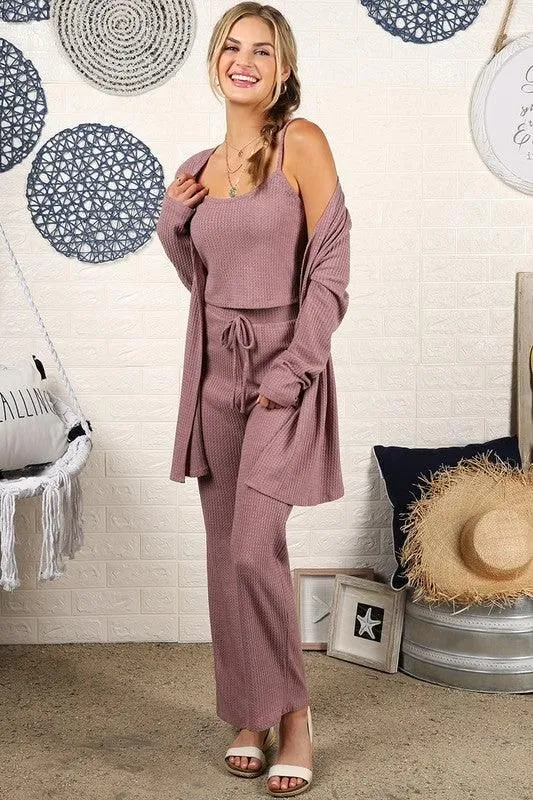 COZY SOFT THERMAL TANK PANTS AND CARDIGAN SET