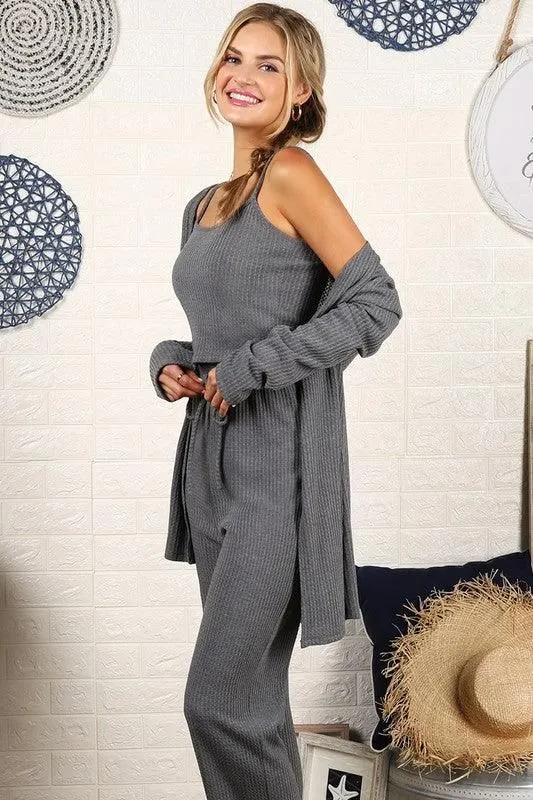 COZY SOFT THERMAL TANK PANTS AND CARDIGAN SET