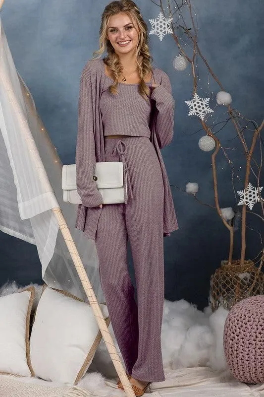 COZY SOFT THERMAL TANK PANTS AND CARDIGAN SET