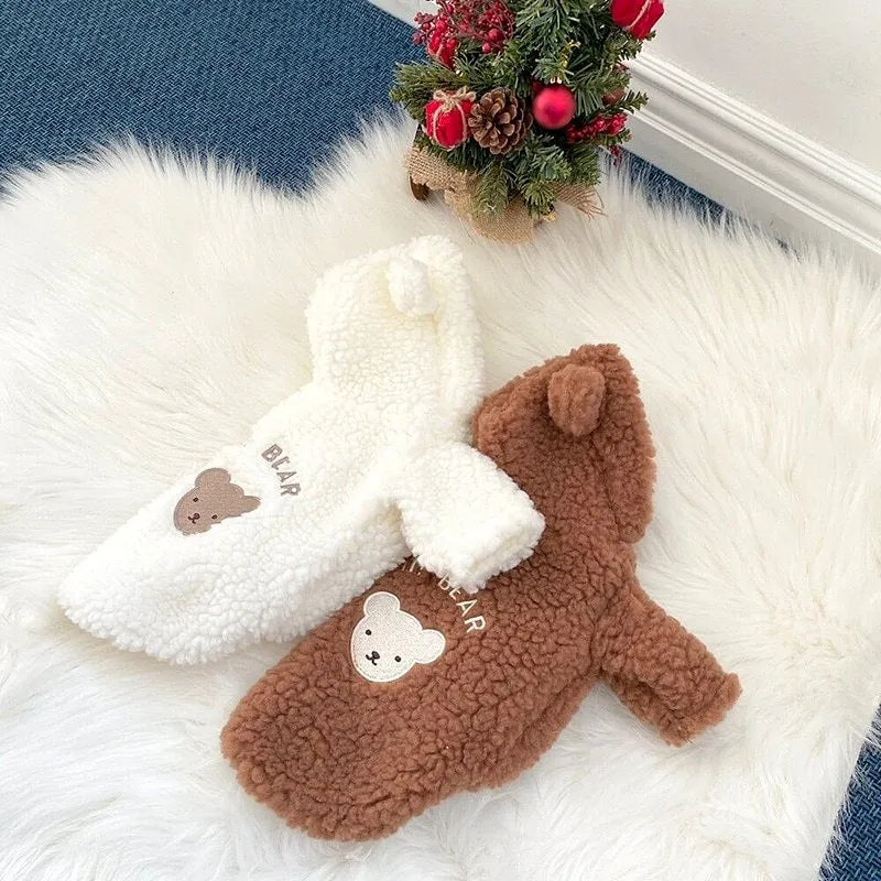 Fleece Bear Print Hooded Coat