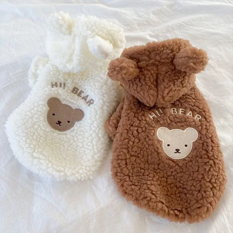 Fleece Bear Print Hooded Coat