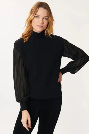 Josephine sheer sleeve Sweater-Black