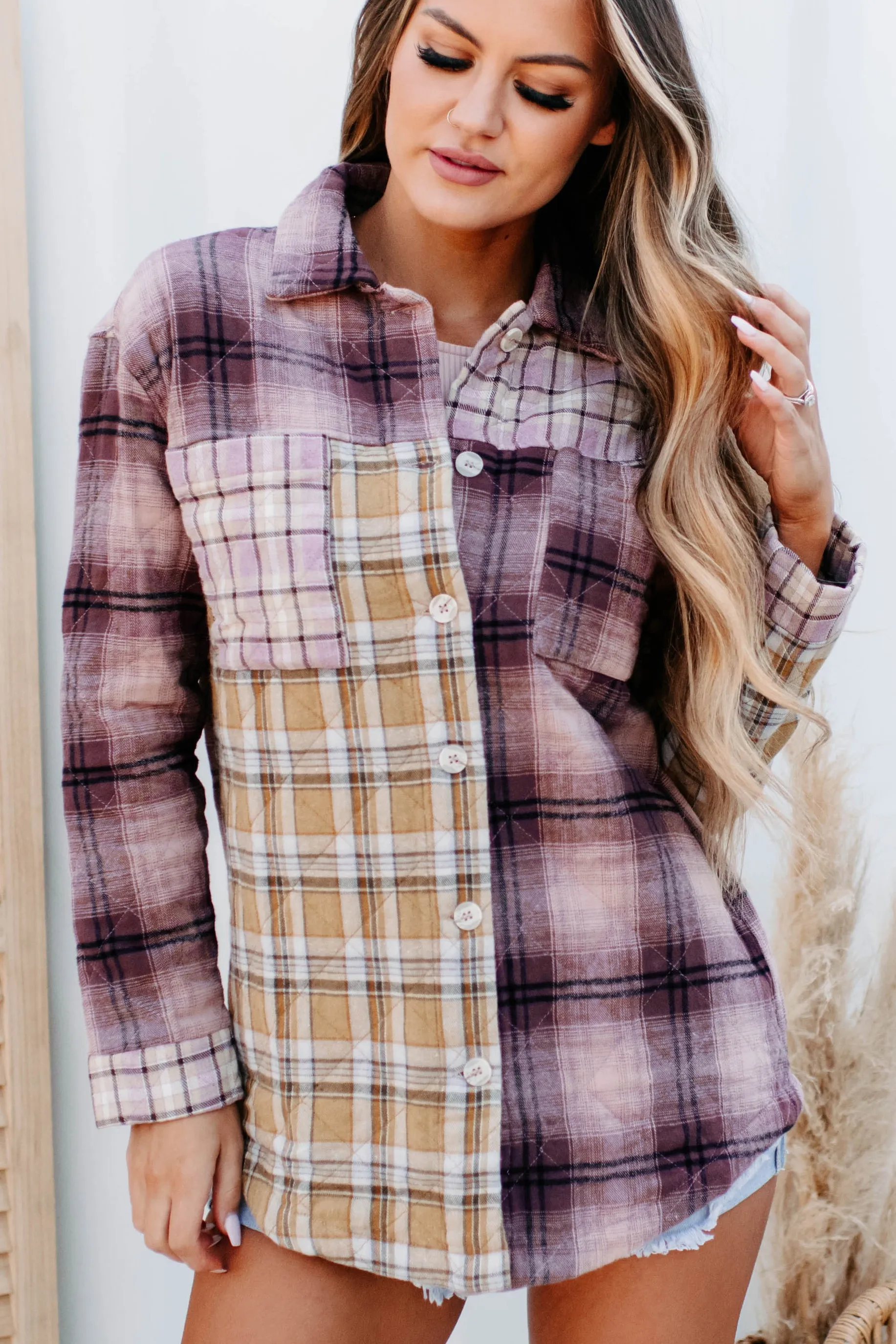 Just Up The Road Quilted Plaid Jacket (Mauve Multi)