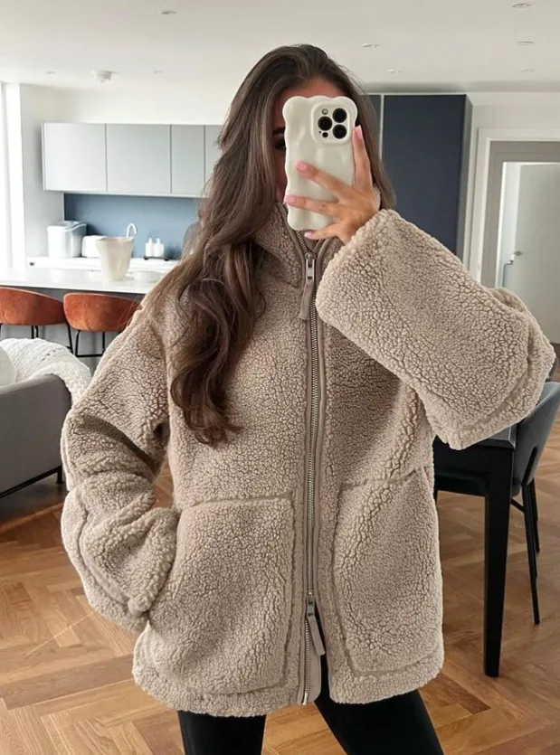 Lazy Long Sleeve Zipper Fleece Jacket