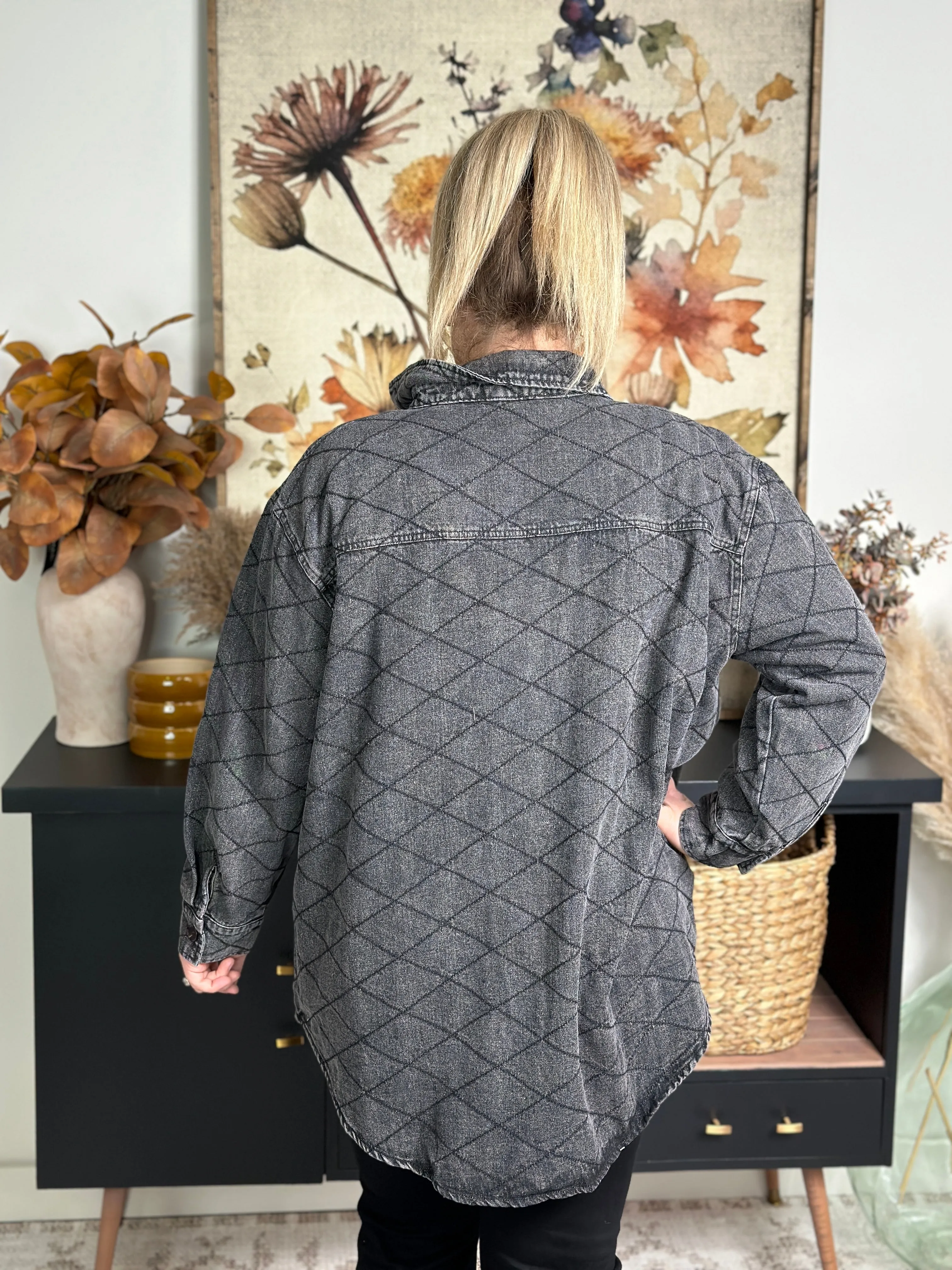 Lightweight Quilted Denim Jacket - Vintage Black (Small - 3X)