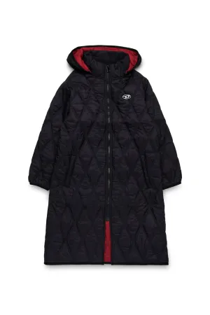 Long lightweight quilted diamond-pattern padded jacket