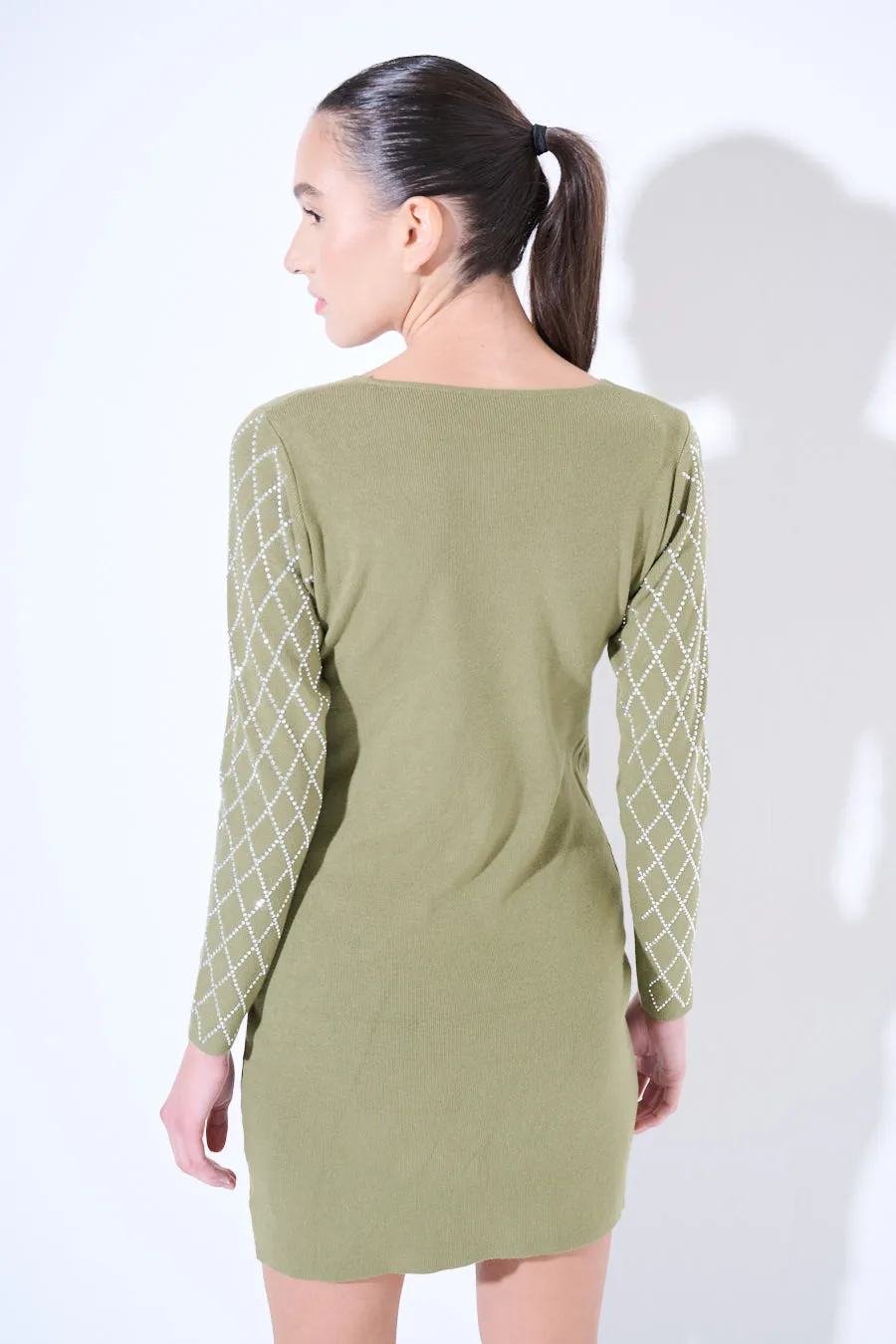 Long sleeve knitted dress with textured design wholesale