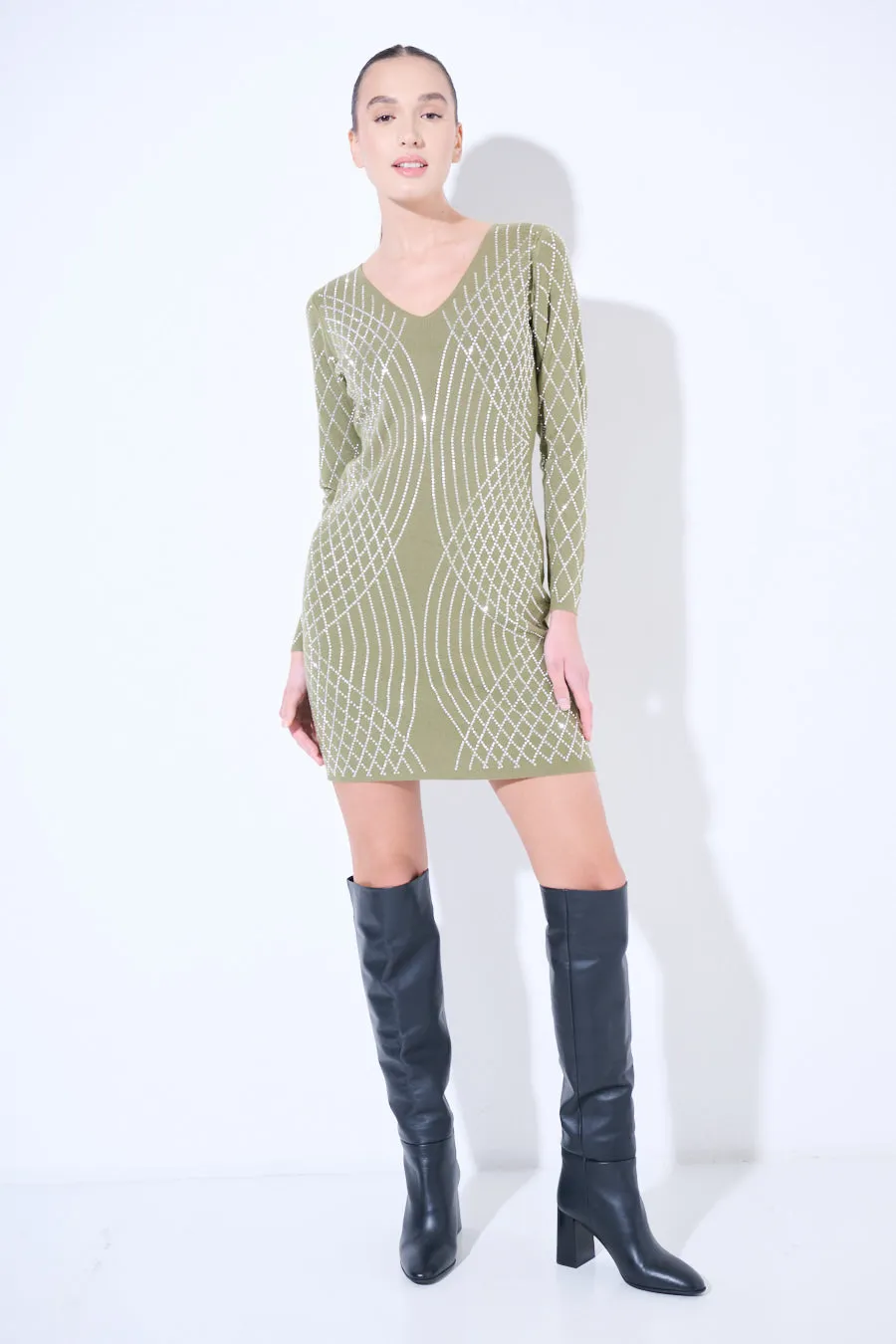 Long sleeve knitted dress with textured design wholesale