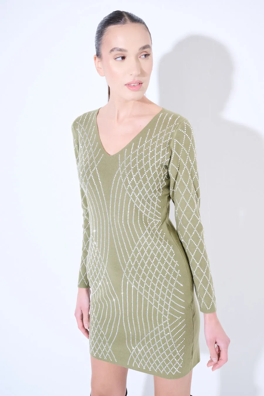 Long sleeve knitted dress with textured design wholesale