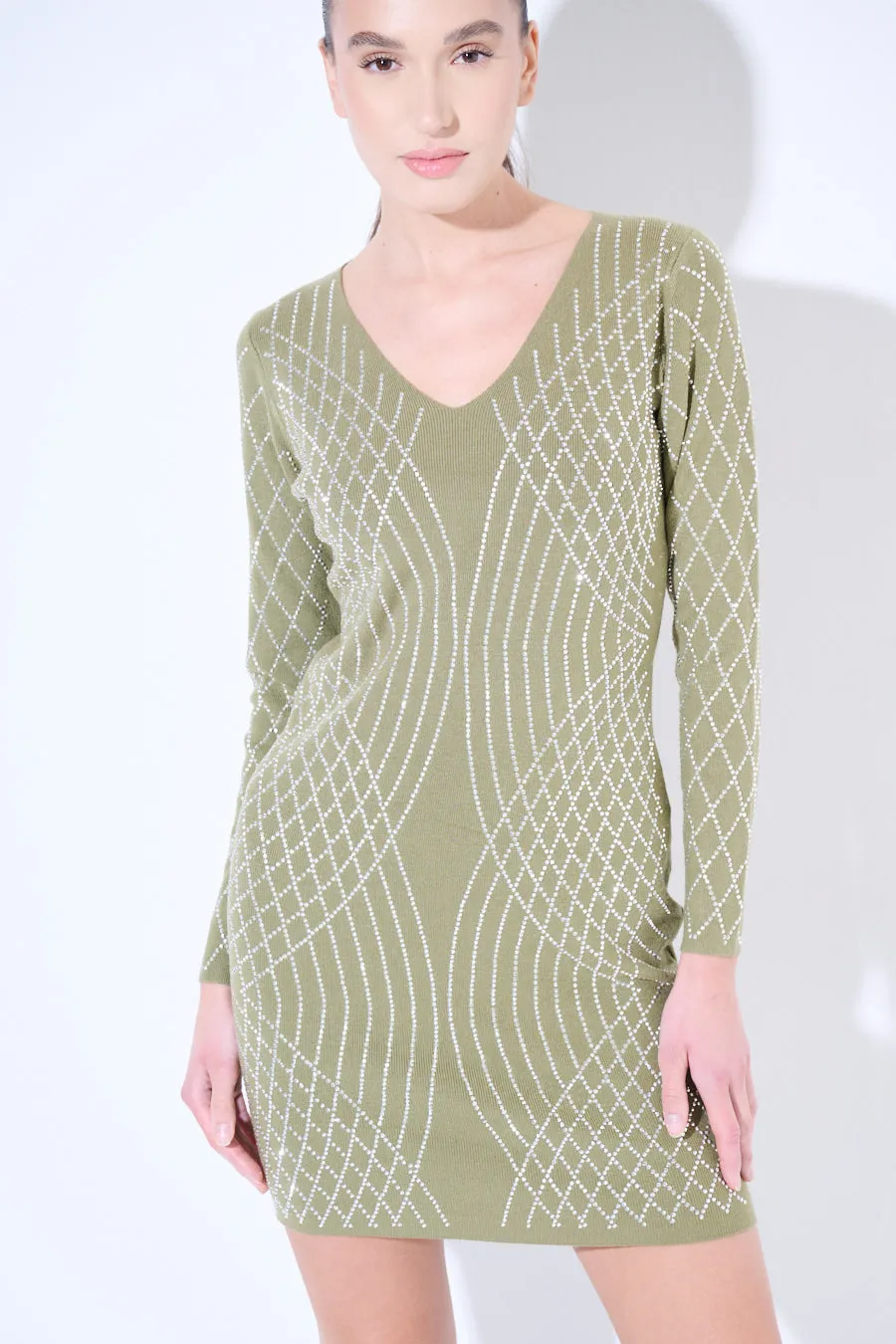 Long sleeve knitted dress with textured design wholesale