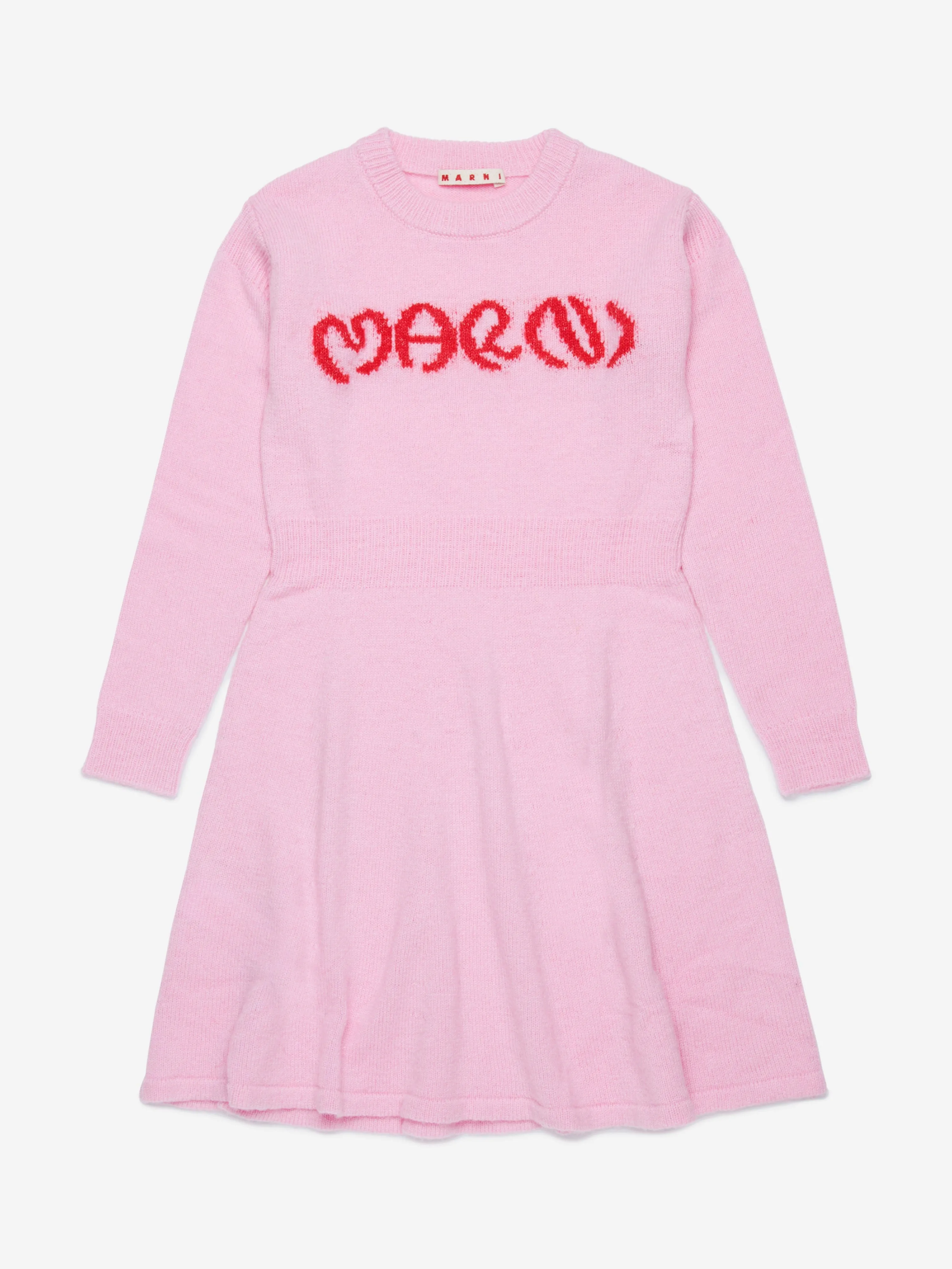 MARNI Girls Knitted Logo Dress in Pink