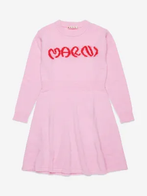 MARNI Girls Knitted Logo Dress in Pink