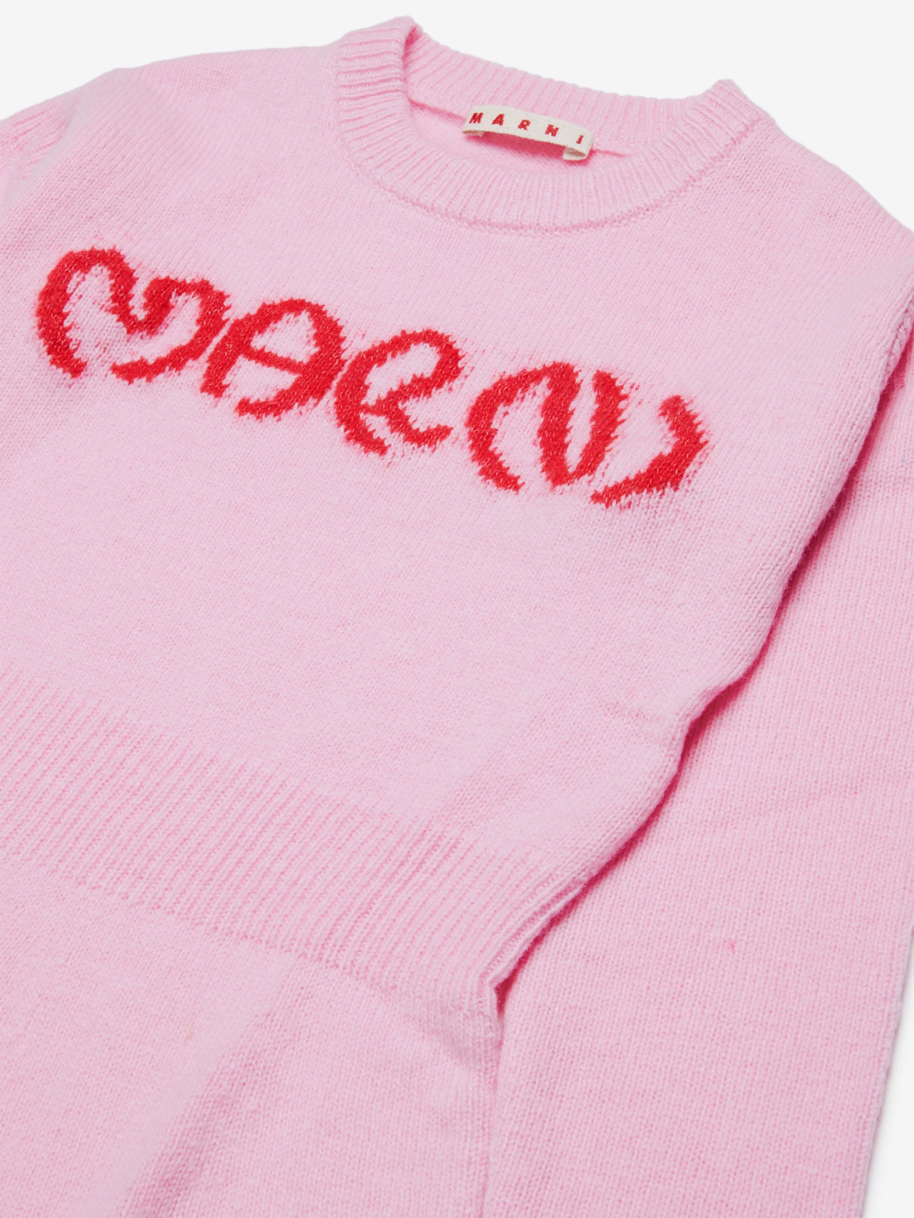 MARNI Girls Knitted Logo Dress in Pink