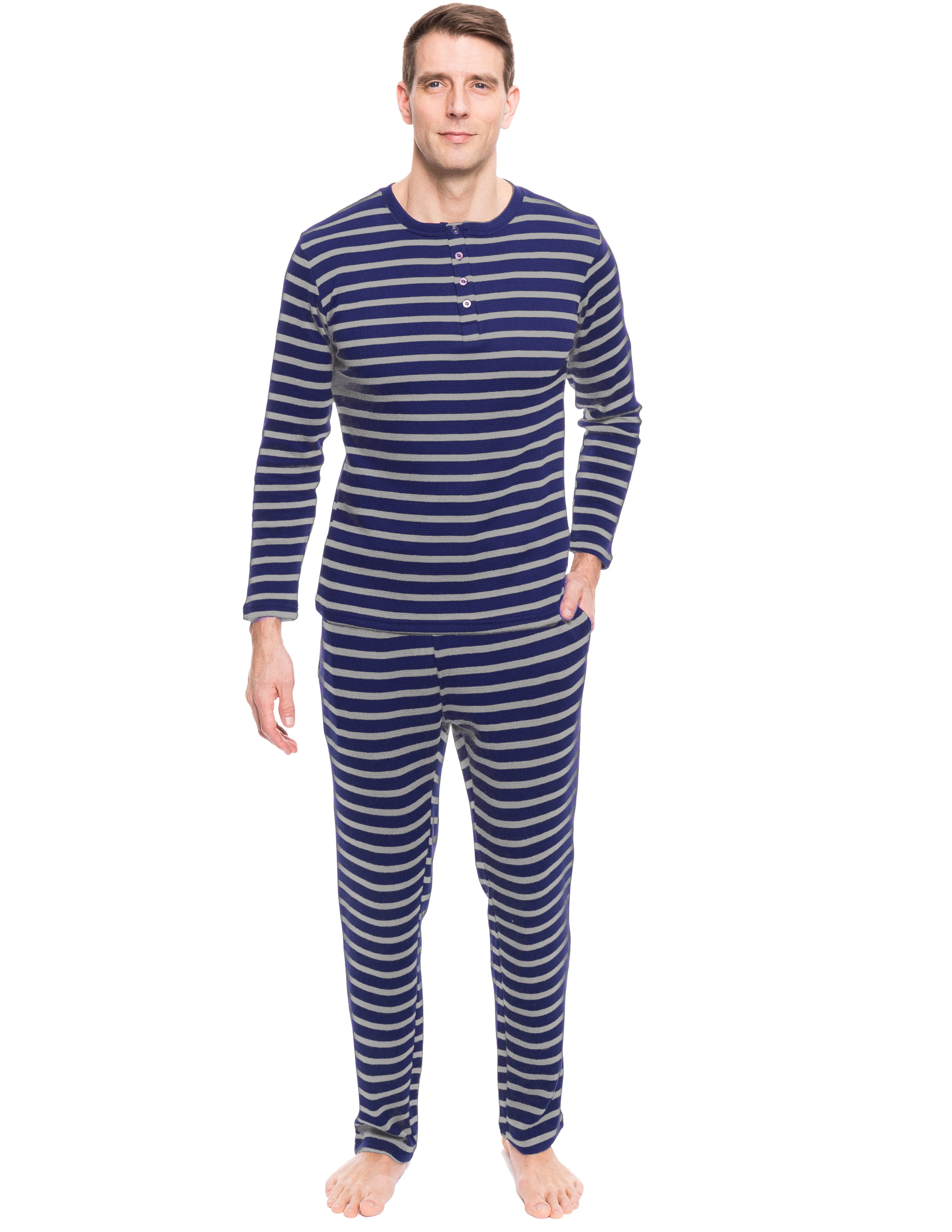 Men's Waffle Knit Thermal Henley Lounge Set with Tapered Pants