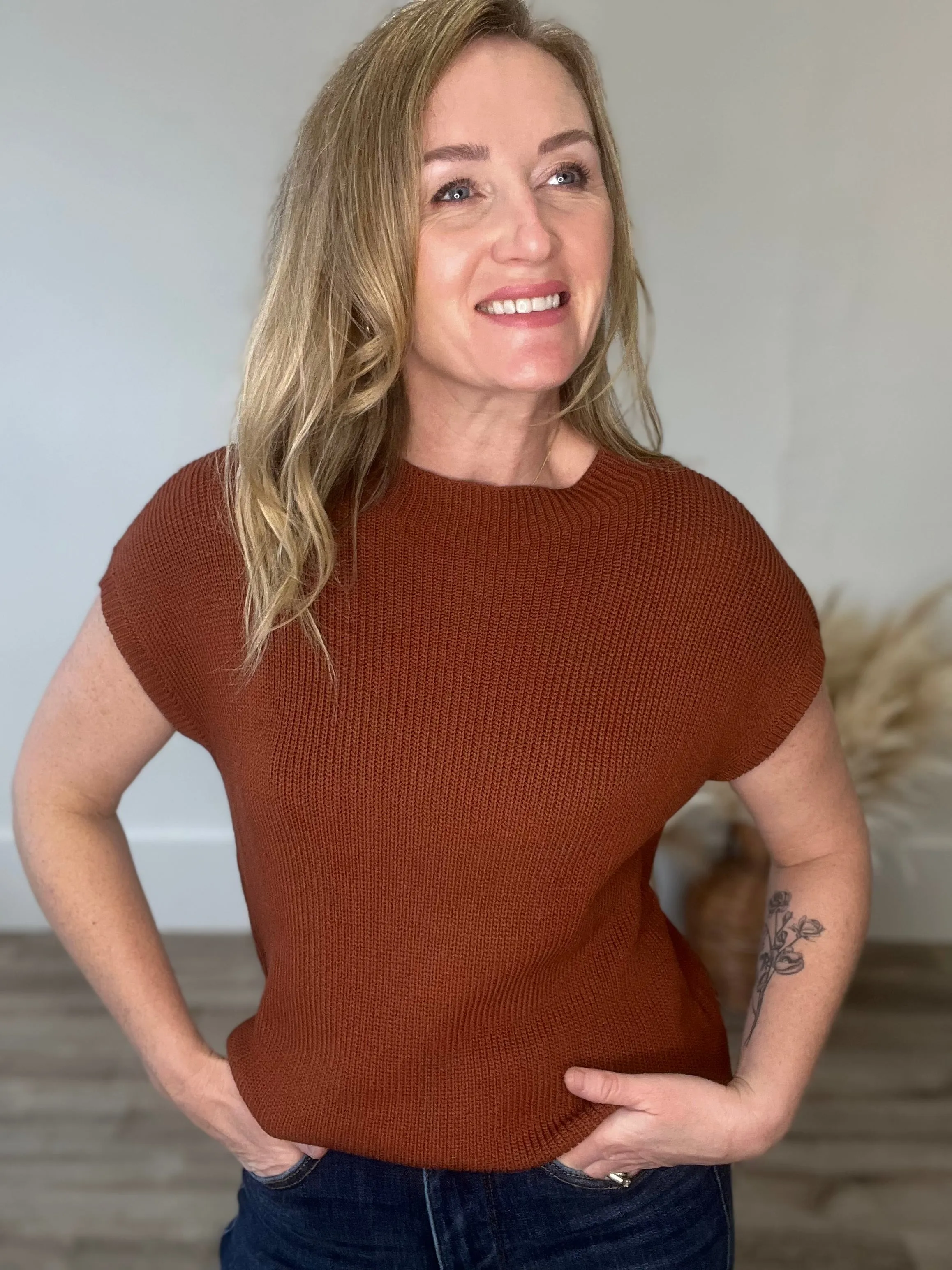 Mock Neck Sweater Top - Burlwood