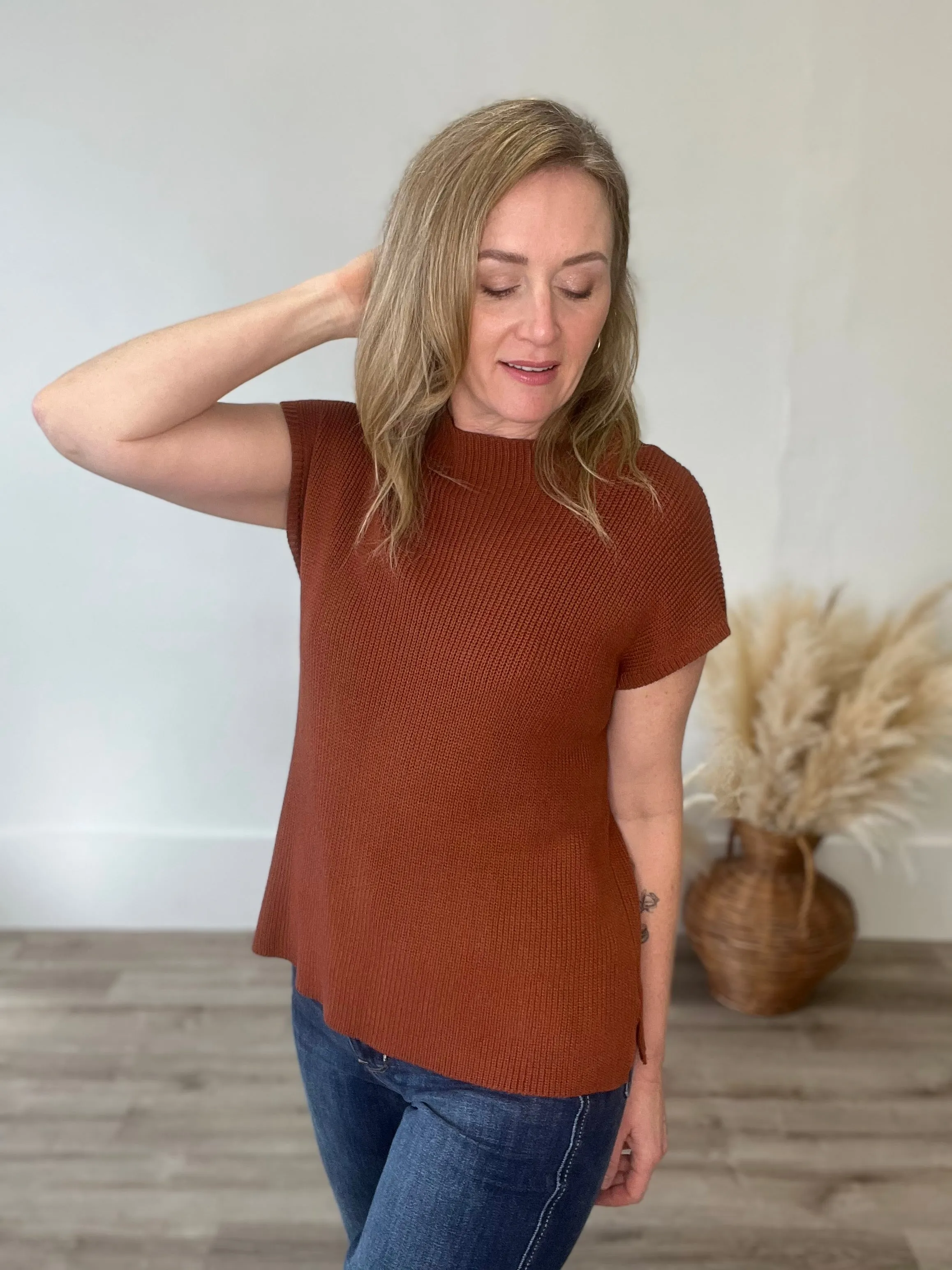 Mock Neck Sweater Top - Burlwood