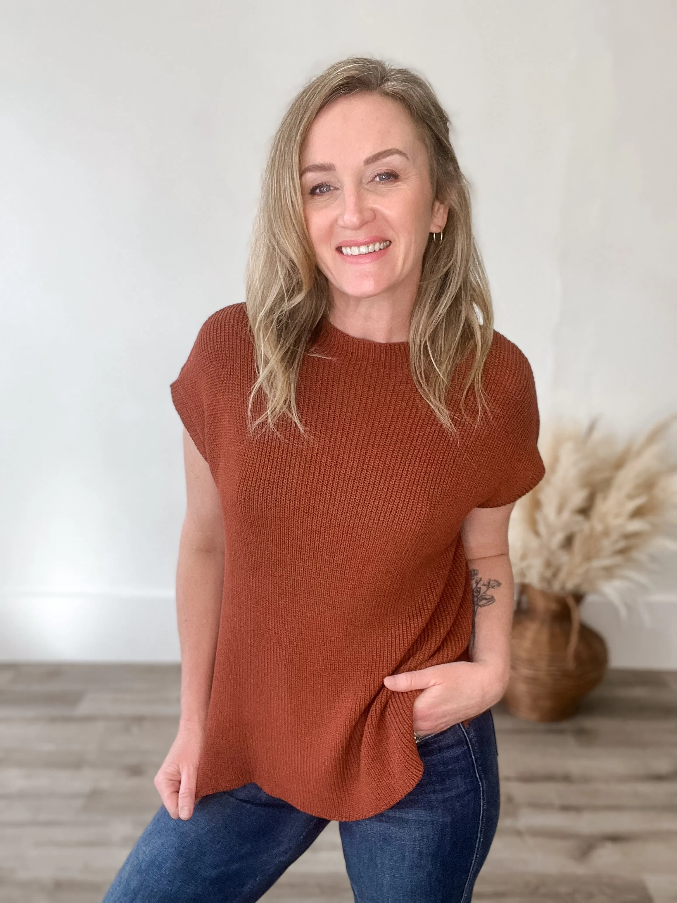 Mock Neck Sweater Top - Burlwood