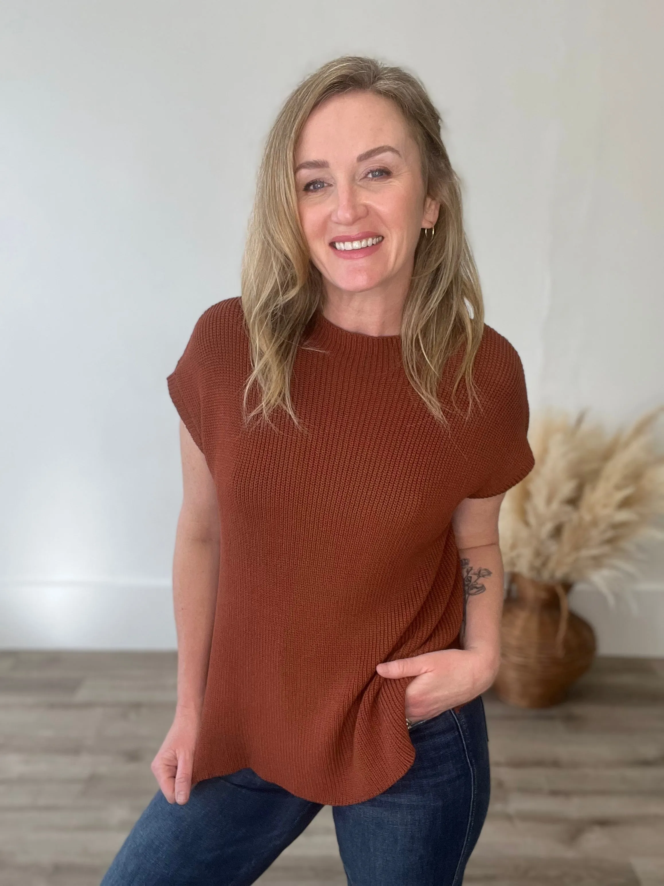 Mock Neck Sweater Top - Burlwood