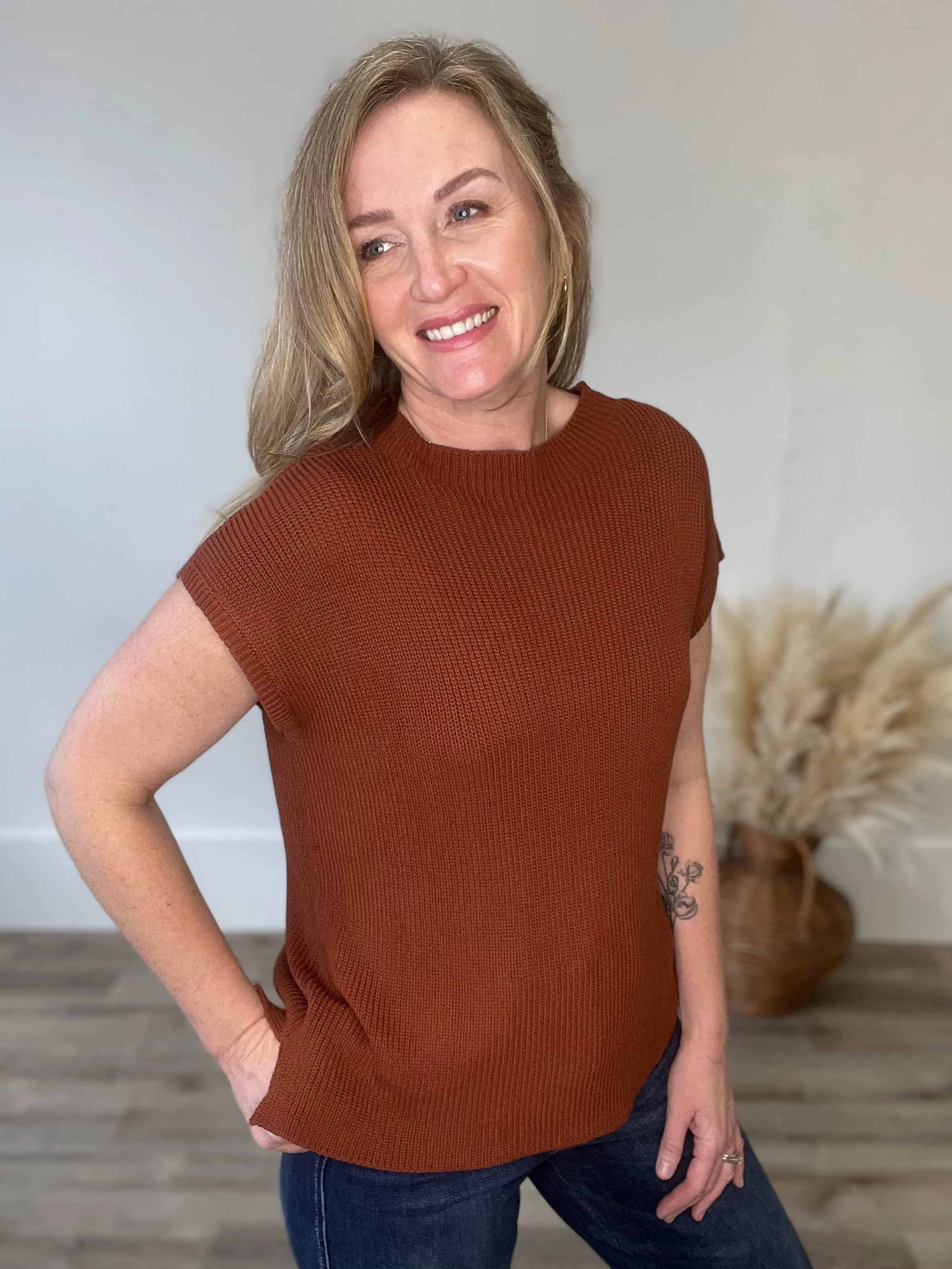 Mock Neck Sweater Top - Burlwood