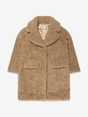 Monnalisa Girls Plush Teddy Coat in Beige