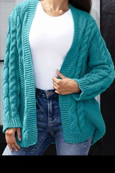 Open Front Cable-Knit Cardigan