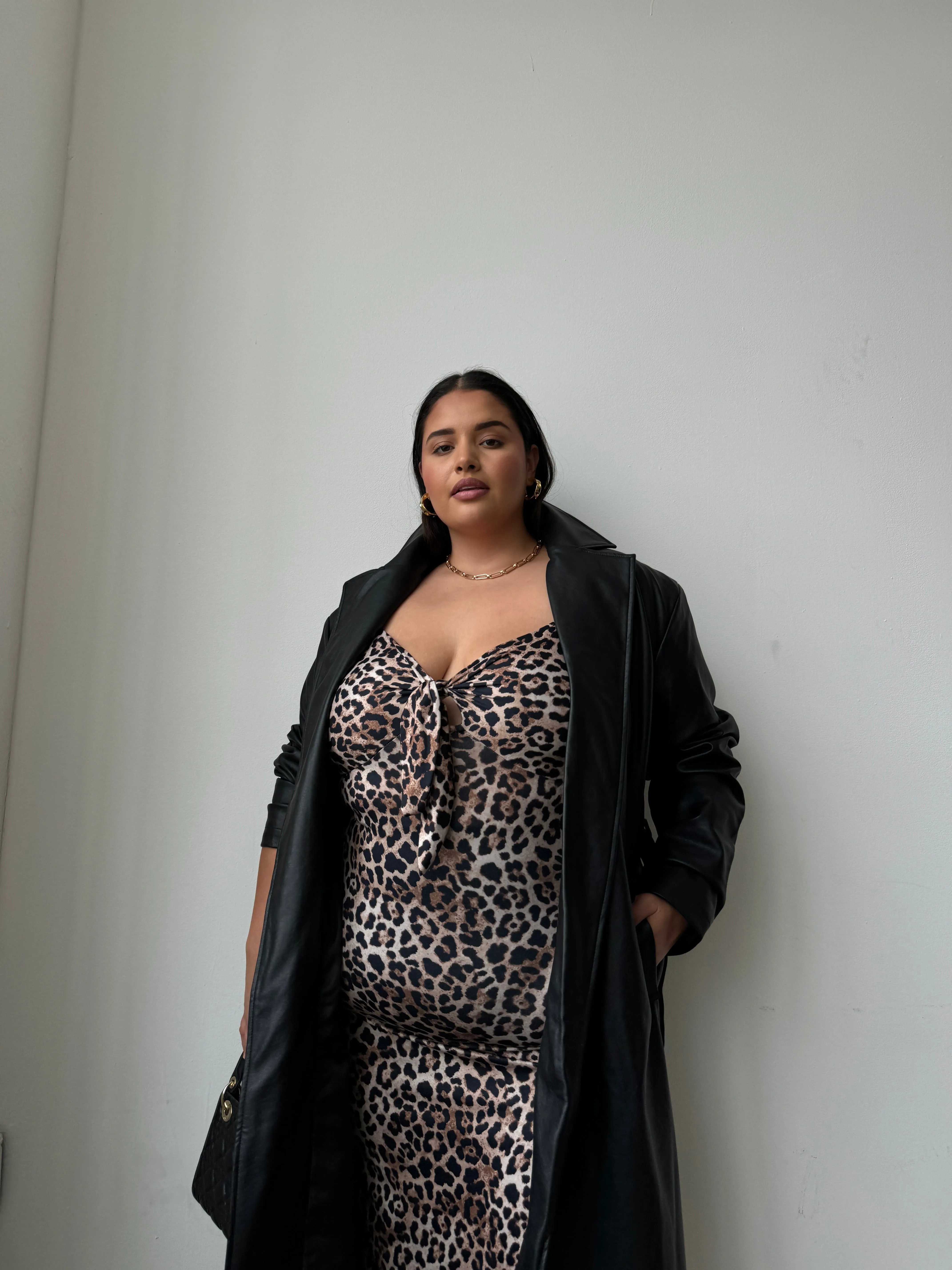 Plus Size Faux Leather Trench Coat