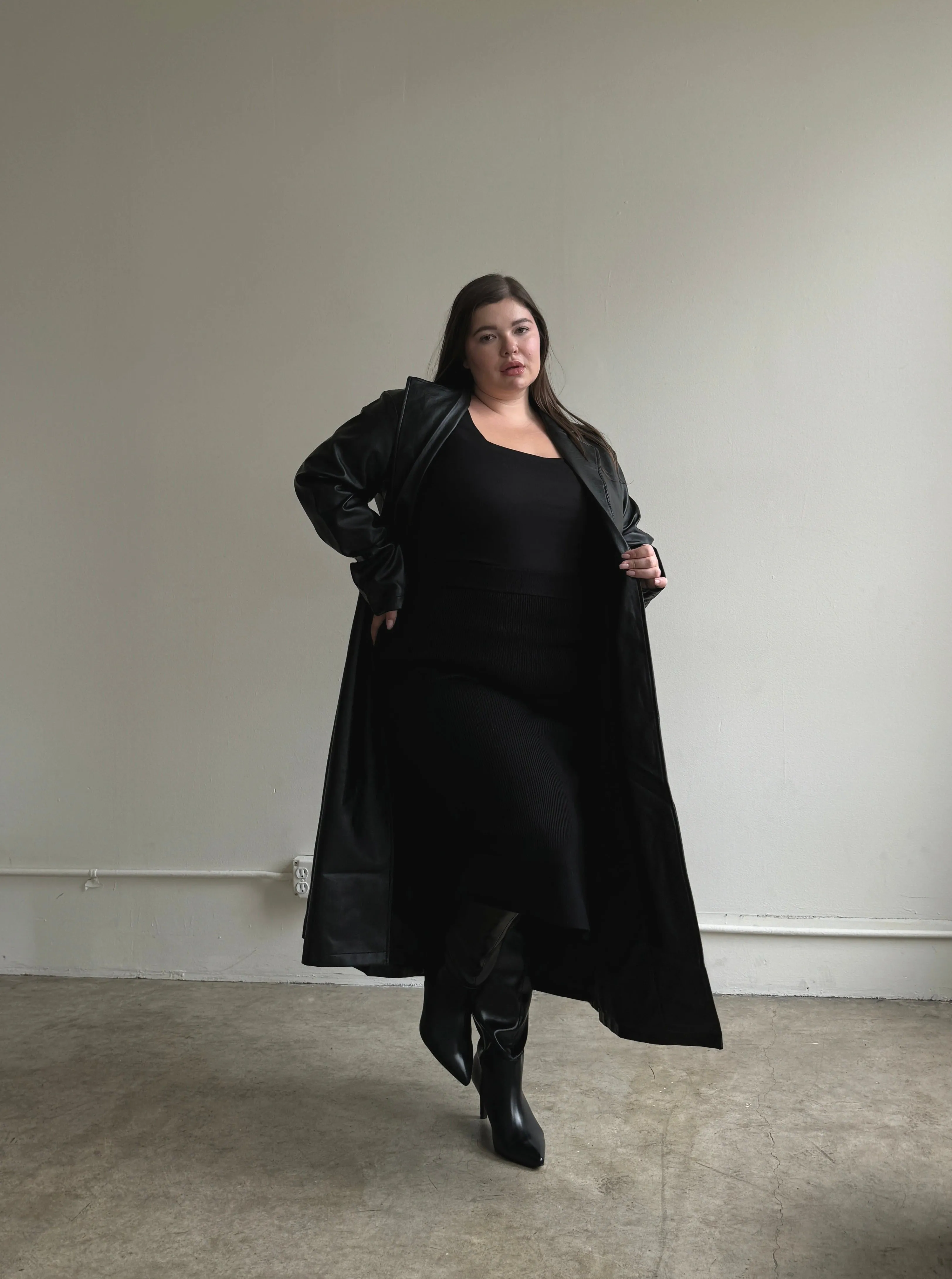 Plus Size Faux Leather Trench Coat