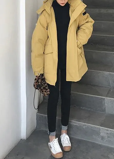 Plus size warm winter coat side open winter coats yellow hooded women parkas