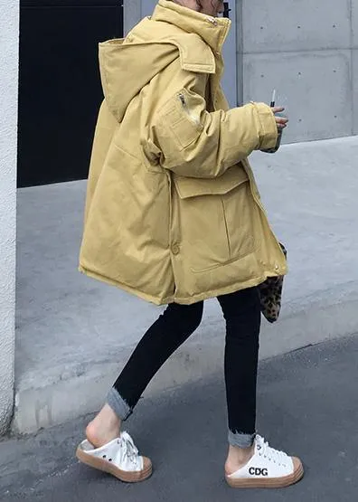 Plus size warm winter coat side open winter coats yellow hooded women parkas