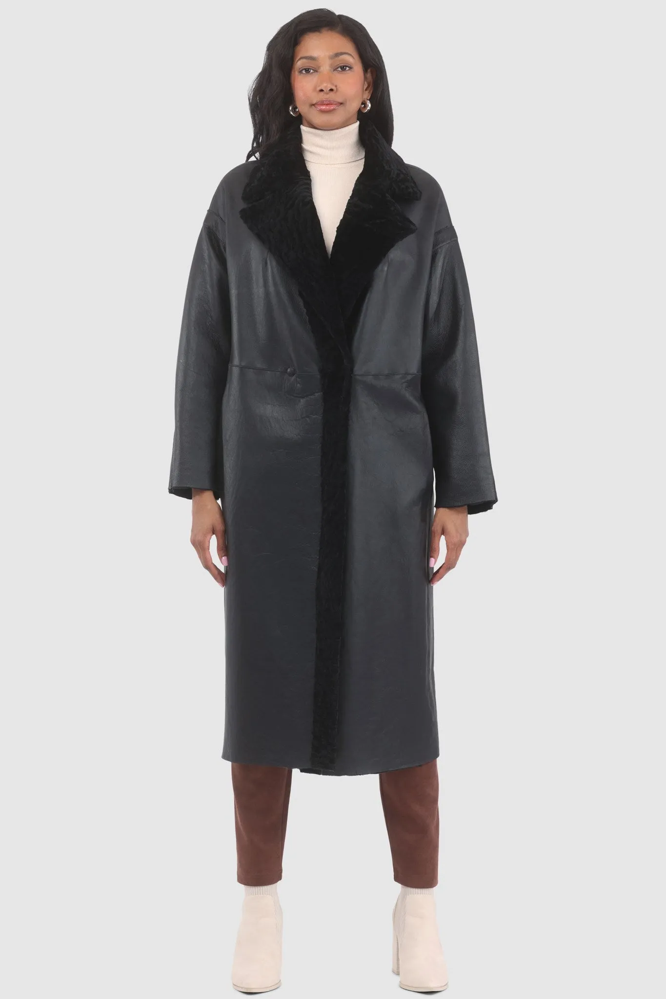 Reversible Textured Shearling Lamb Short Coat