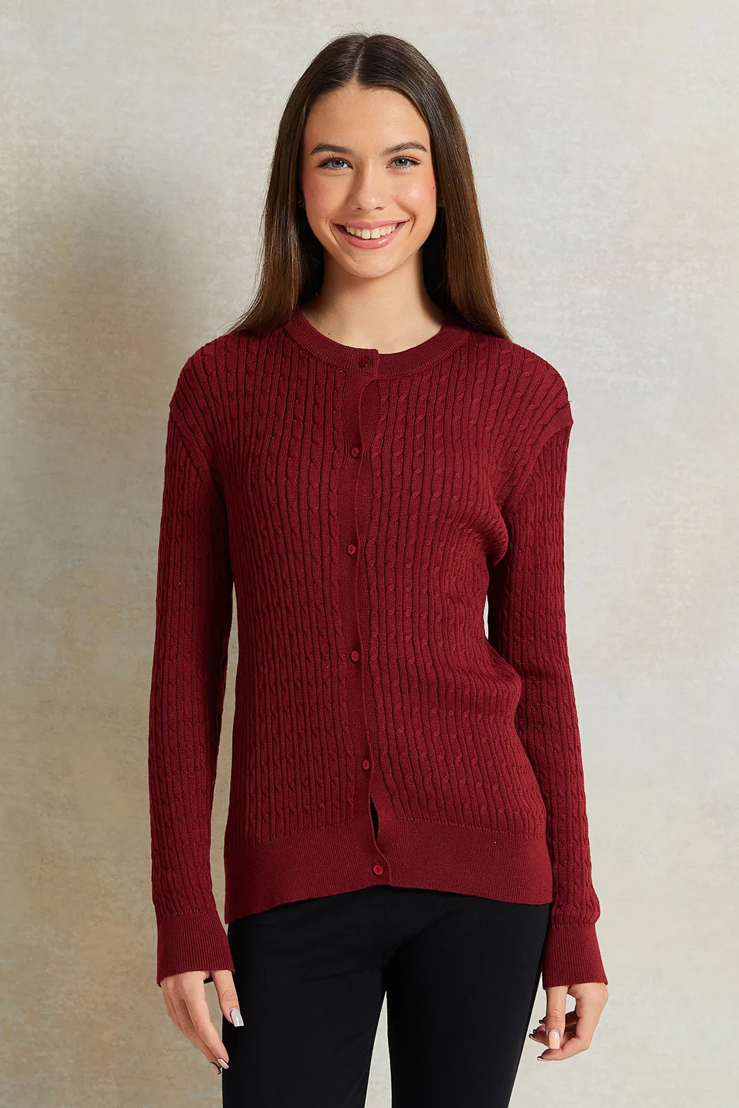 Senior Girls Burgundy Knitted Cardigan