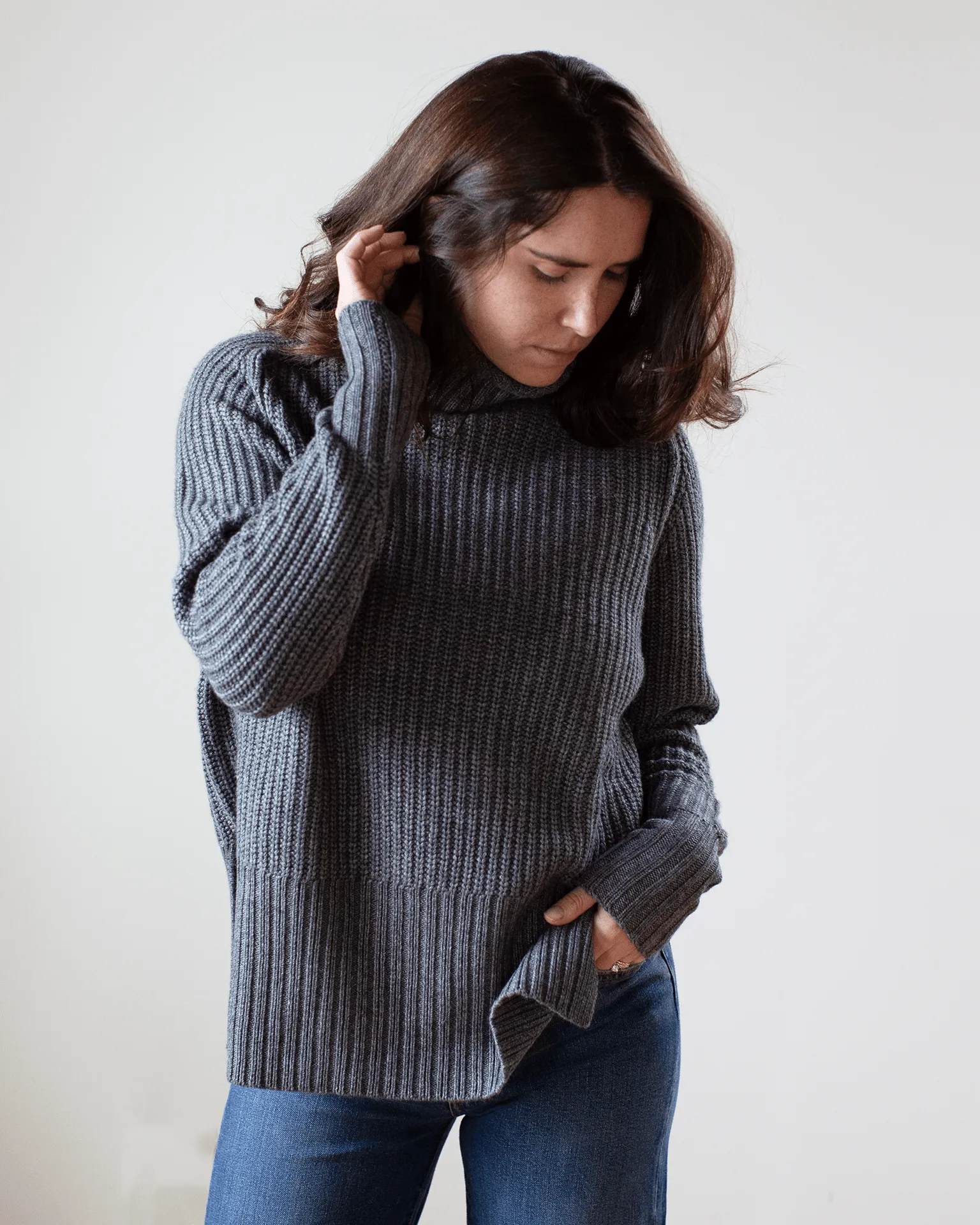 Shaker Turtleneck w/ Side Slits in Flannel