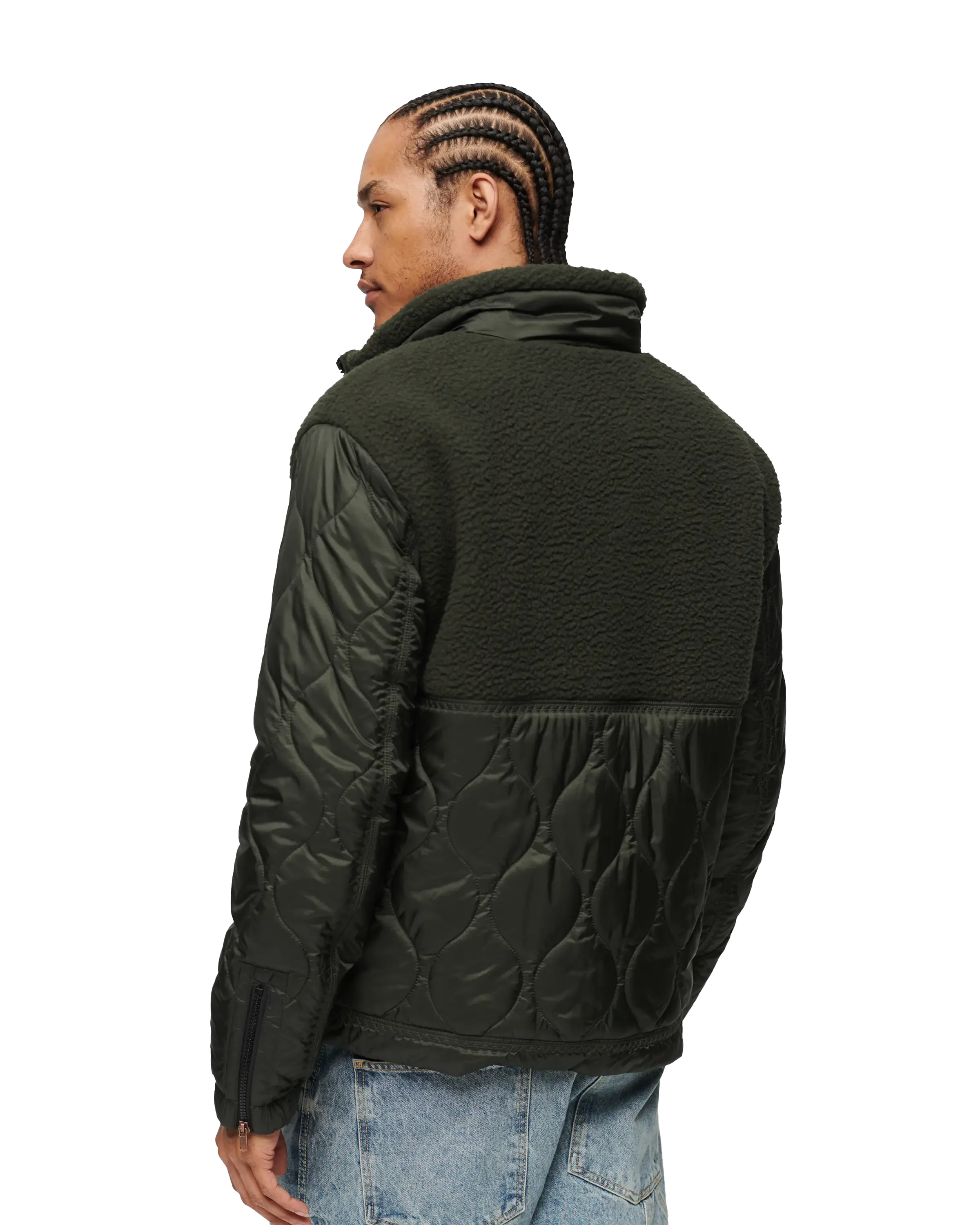 Sherpa Quilted Hybrid Jacket in Dark Grey Green